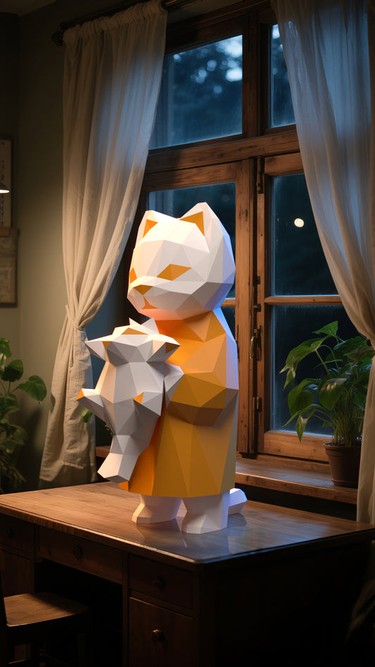 DIY 3D Paper Animal Cat Hug Rat Model Kit - Handcrafted Home & Table Decor, Creative Craft Project, Party Supplies & Gift for Kids and Adults