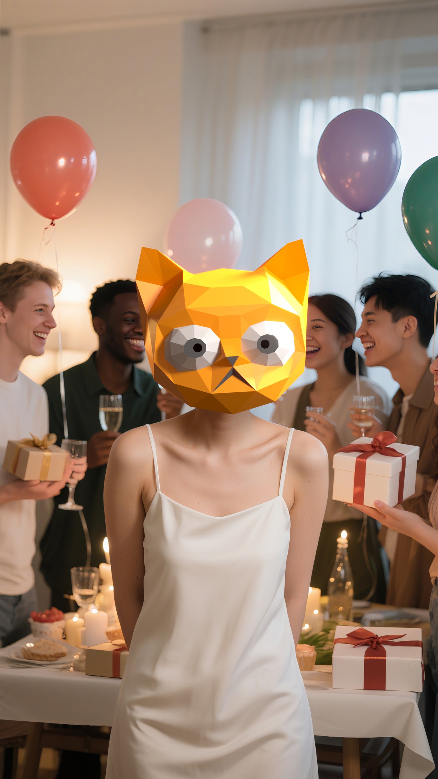 DIY Animal Big Eye Cat Kitten Paper Masks for Costume Halloween Christmas Party Supplies Cosplay Holiday (Copy)
