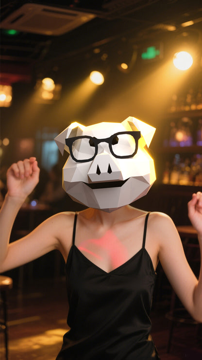 DIY Animal Pig with Glasses Paper Masks for Costume Halloween Christmas Party Supplies Cosplay Holiday
